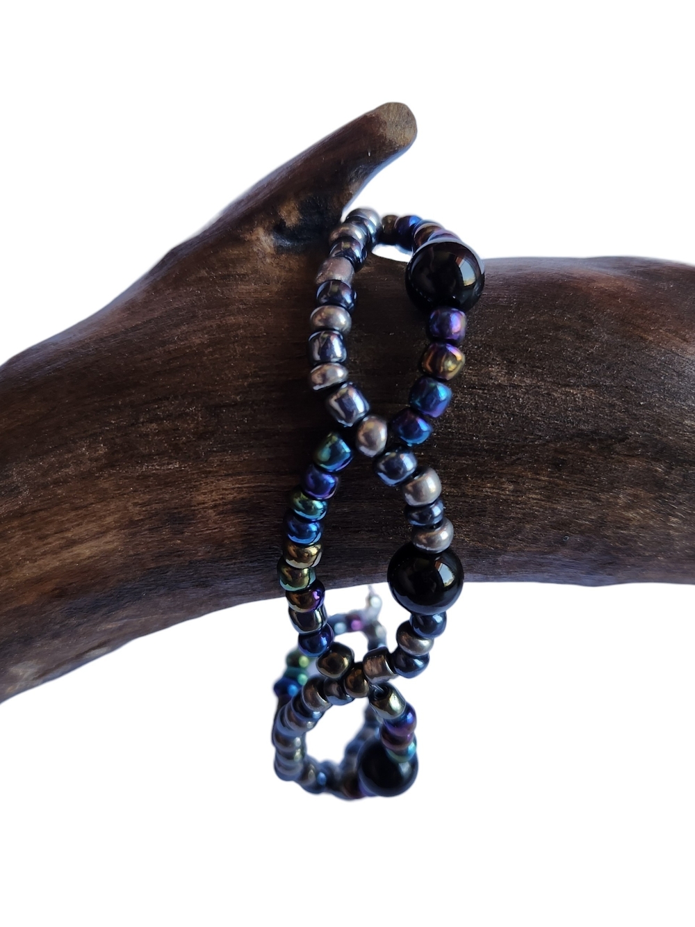 Handmade Iridescent Weave Black Agate Bracelet